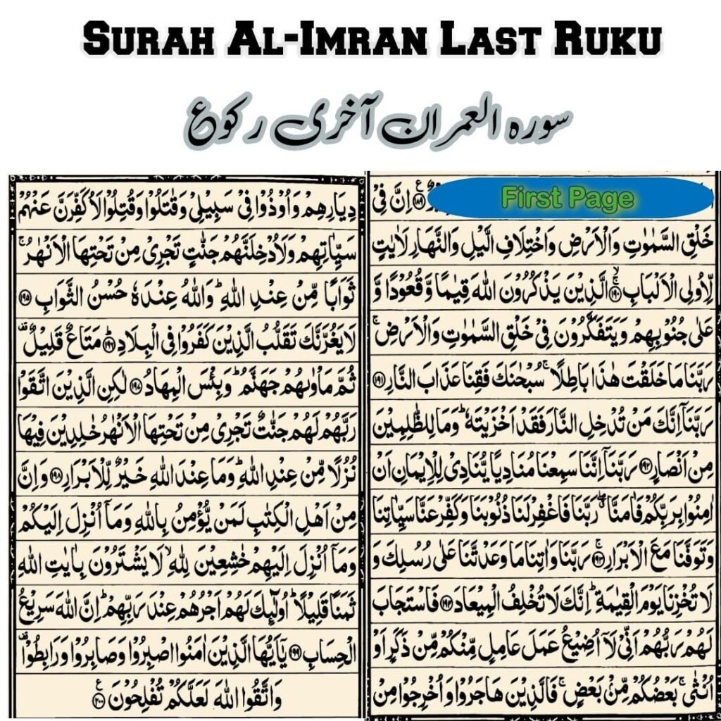 Surah Al Imran Last Ruku