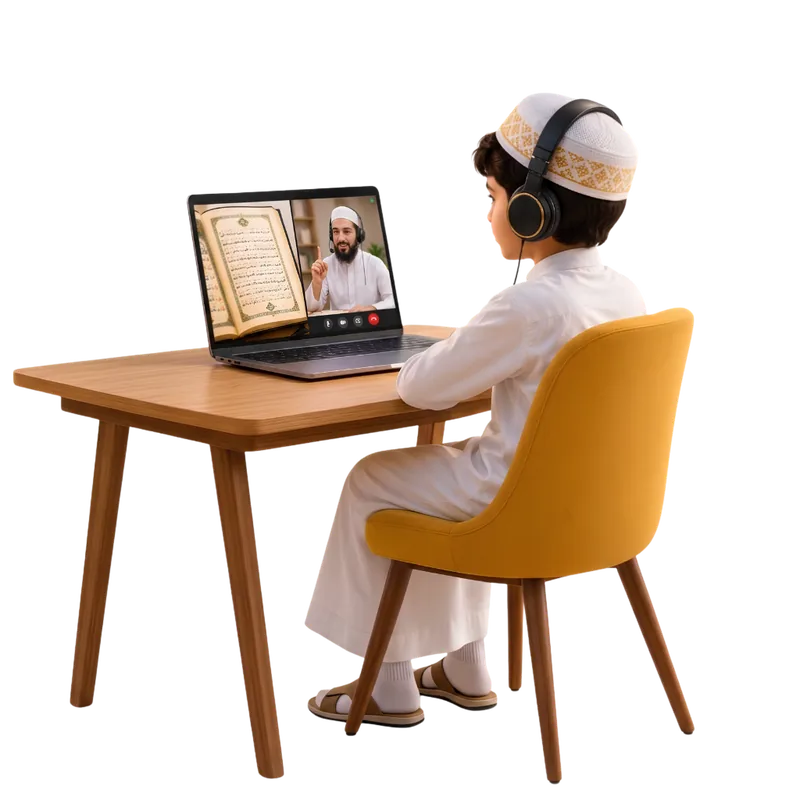 Online Quran classes for kids: student in a live 1-on-1 lesson with a Quran teacher